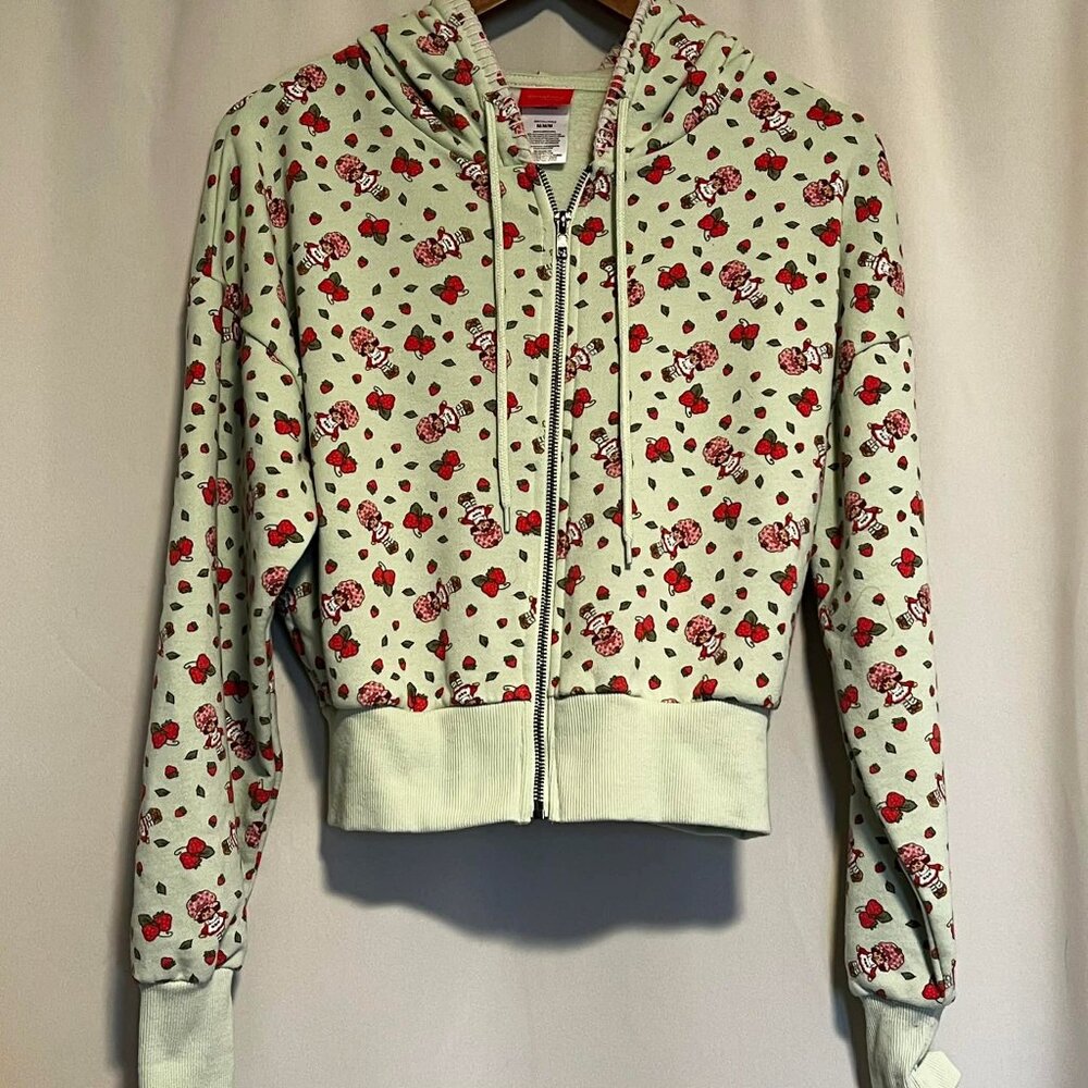 Strawberry Shortcake Cropped Full Zip Hoodie Light Green Size M - Picture 2 of 13